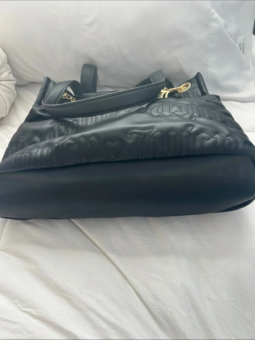 Juicy Couture Black Quilted Logo Tote with Gold Chain Charm